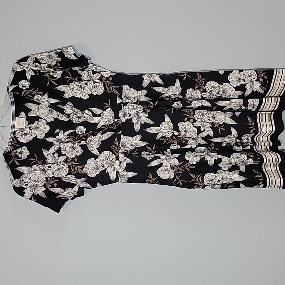 Soma Faux Wrap Dress Lush Tropic Border Black Floral with pockets